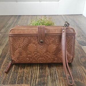 The Sak Tan Leather Embossed Wristlet / Wallet